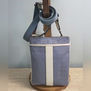 Coach Vintage Signature C Small Crossbody Jacquard & Leather Bag Light Blue,EUC
